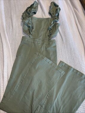 Women's Olive Green Ruffle-Strap Jumpsuit